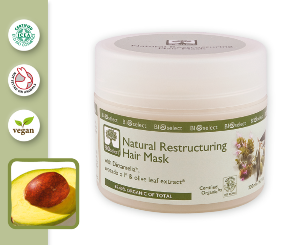 Natural Restructuring Hair mask With Dictamelia, Avocado oil & Olive leaf extract - BioSelect-808