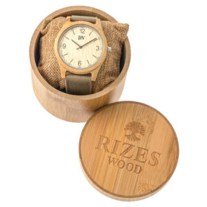 Wooden Bamboo Watch With Brown Canvas Strap - Rizes Wood-0