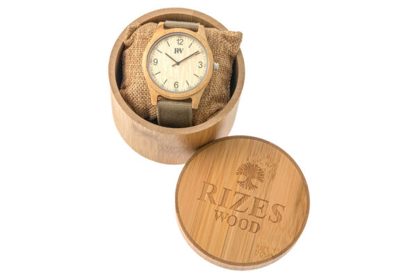 Wooden Bamboo Watch With Brown Canvas Strap - Rizes Wood-0