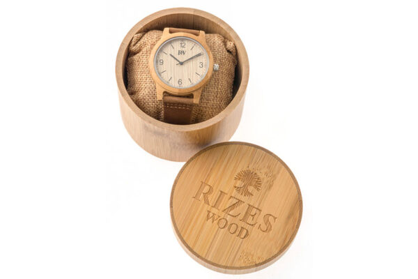 Wooden Bamboo Watch With Brown Leather Strap - Rizes Wood-0