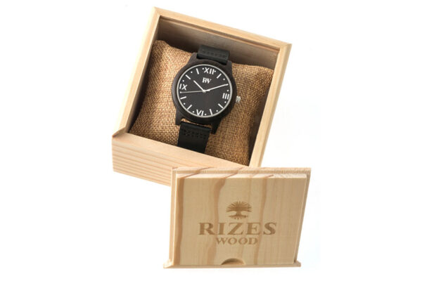 Wooden Sandalwood Watch With Black Leather Strap - Rizes Wood-0