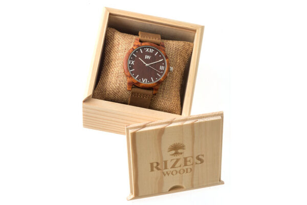 Wooden Sandalwood Watch With Brown Leather Strap - Rizes Wood-0