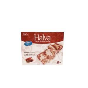 carton box filled with halva with cocoa flavor
