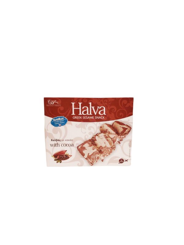 carton box filled with halva with cocoa flavor