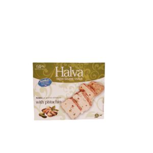 carton box with 370 grams of halva with pistachio greek delight